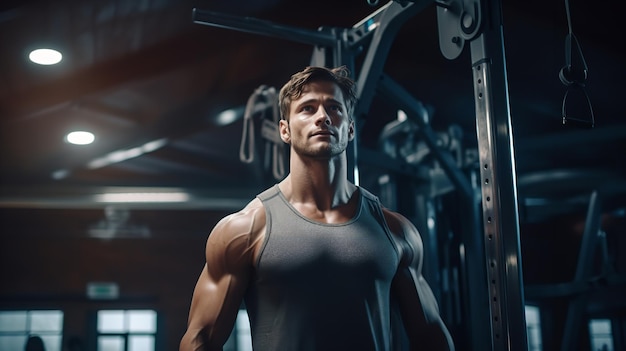 Ein fitter kleiner Junge im Fitnessstudio macht Generative Ai-Übungen