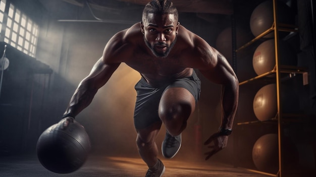 Ein fitter, muskulöser Sportler, der eine sportliche Aktivität mit generativer KI ausübt