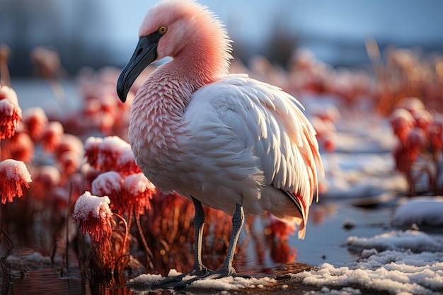 Ein Flamingo, der in der arktischen Tundra lebt Illustration generative ai