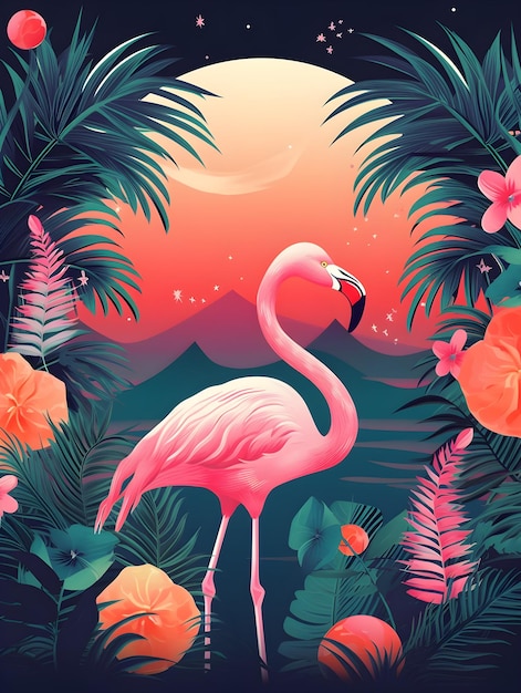 Ein Flamingo in einem tropischen Wald