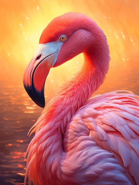 Ein Flamingo mit leuchtend orangefarbenem Hintergrund und dem Wort Flamingo auf der Vorderseite.