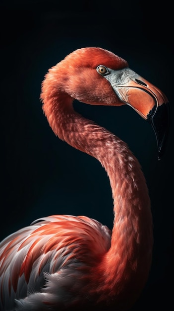 Ein Flamingo mit schwarzem Hintergrund