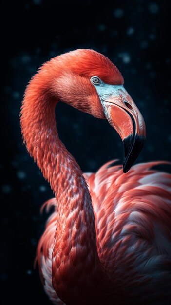 Ein Flamingo mit schwarzem Hintergrund