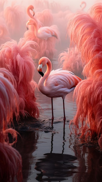 ein Flamingo steht mit rosa Federn im Wasser