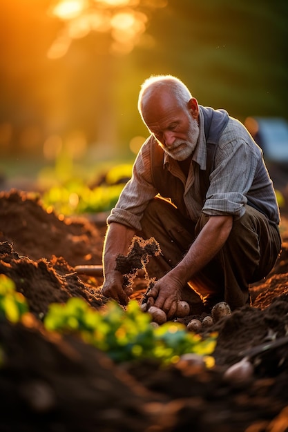 Foto ein fleißiger landarbeiter in der landwirtschaft