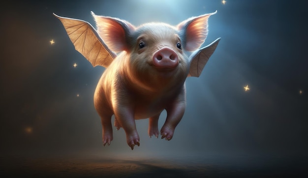 Ein fliegendes Schwein mit Flügeln fliegt in der Luft.