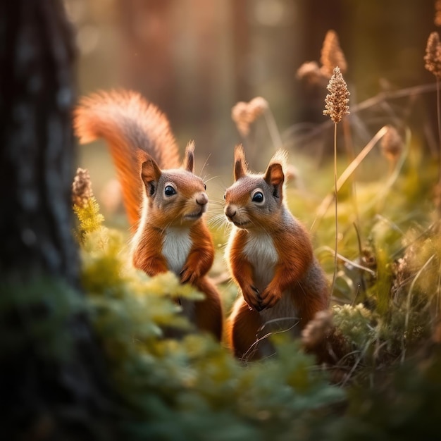 Ein flinkes Eichhörnchen huscht auf der Suche nach Eicheln einen Baum hinauf