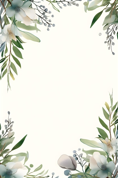Foto ein floraler rahmen mit weißen blüten und grünen blättern abstrakter grauer laubhintergrund mit negativ