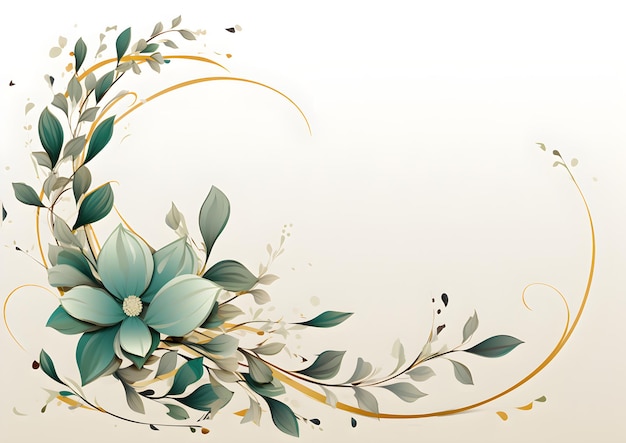 ein florales Design mit Blättern und Blüten auf weißem Hintergrund Abstrakter, mintfarbener Laubhintergrund