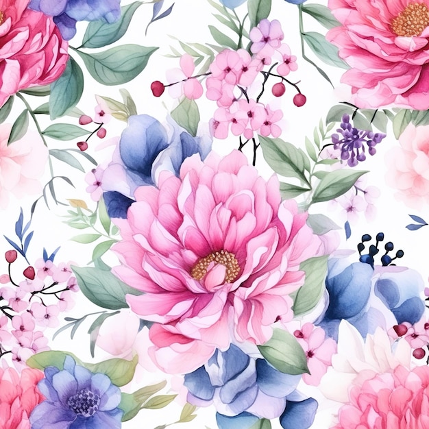 ein florales Design mit rosa Blüten und Beeren