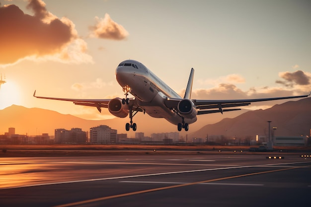 Ein Flugzeug, das von einem Flughafen startet