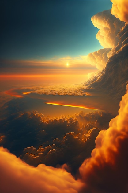 Ein Flugzeug fliegt hoch über den generativen KI der Wolken