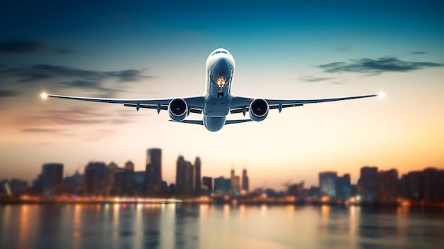 Ein Flugzeug fliegt über einer Stadt mit dem Wort „Luft“ auf der Vorderseite