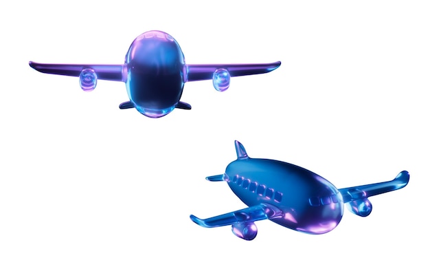 Ein Flugzeug mit dunklem Neonlicht-Effekt 3D-Rendering