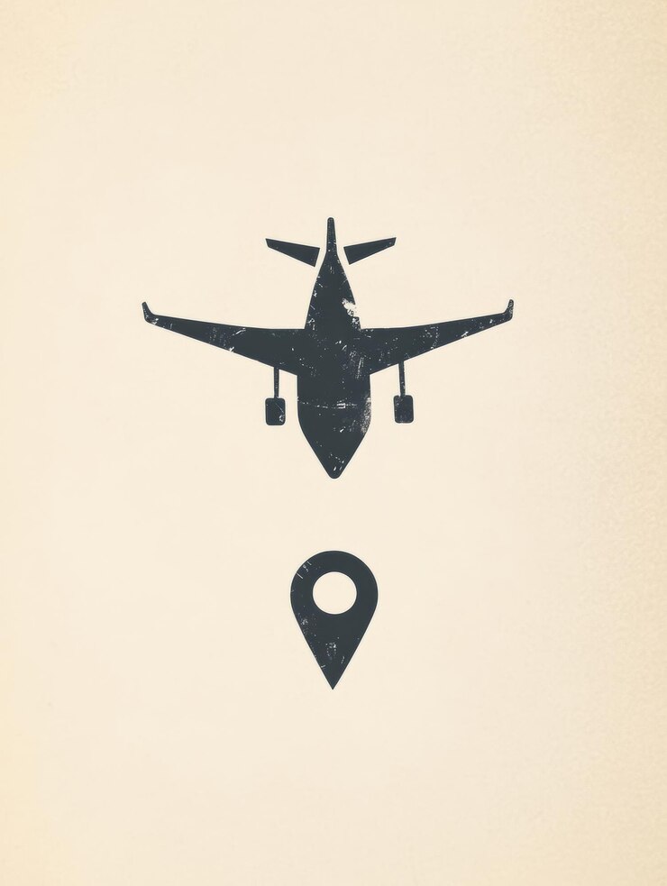 Foto ein flugzeug-symbol bewegt sich nach oben in richtung eines kartenpins, der aufregende reiseziele und abenteuer anzeigt, die darauf warten, erforscht zu werden.