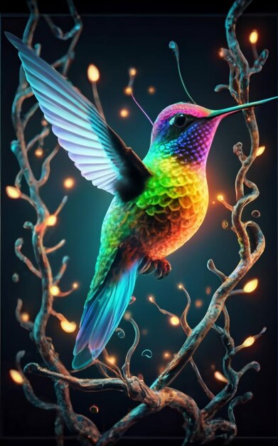 Ein fluoreszierender Kolibri magischer Neon