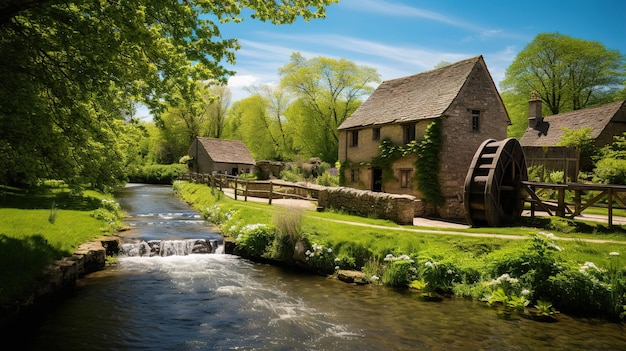 Ein Fluss fließt durch ein Dorf