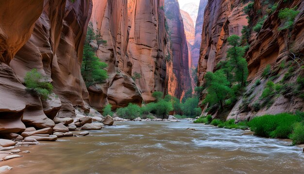 ein Fluss fließt durch eine Schlucht mit einem Fluss, der durch sie fließt