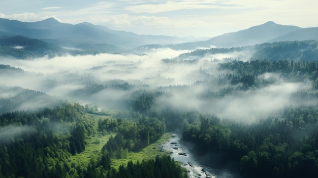 Ein Fluss fließt durch einen Wald in den Bergen