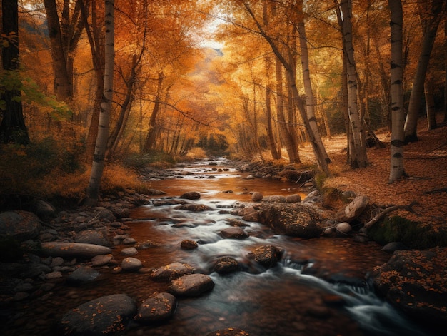 Ein Fluss in einem Wald mit einem Wald im Hintergrund