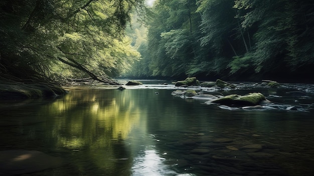 Ein Fluss mit einem Baum im Hintergrund