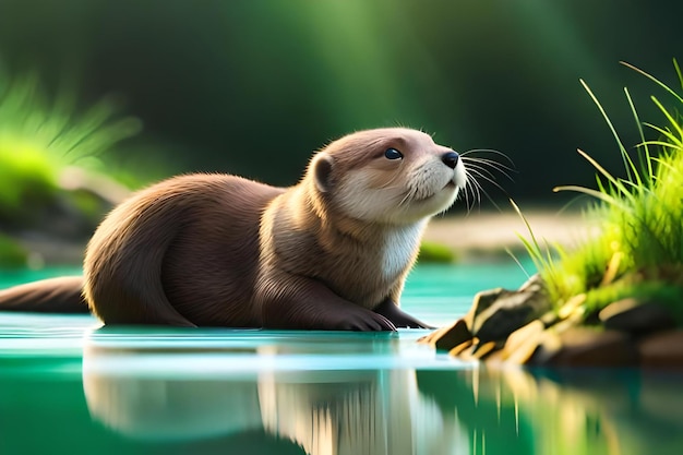 Ein Flussotter schwimmt auf dem Wasser.