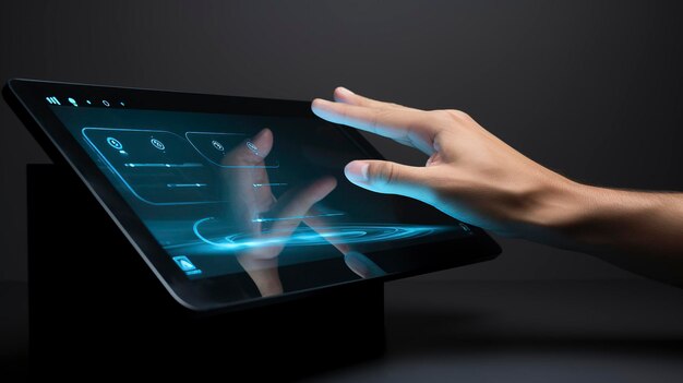Ein Foto, das das klare und einfache Design eines kabelgebundenen oder kabellosen Computer-Touchscreens zeigt