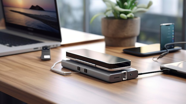 Ein Foto, das das klare und moderne Design eines USB-C-Hubs oder einer Dockingstation zeigt