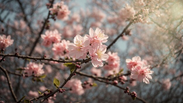 ein Foto, das die subtilen Zeichen des Frühlings wie Knospen auf Bäumen, aufkommende Blätter oder eine sanfte