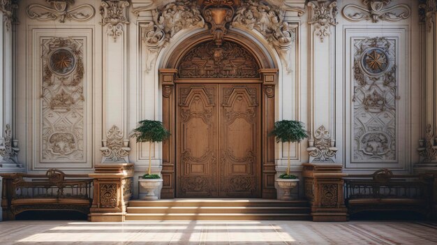 Ein Foto der kunstvollen Schnitzereien am Eingang eines französischen Schlosses