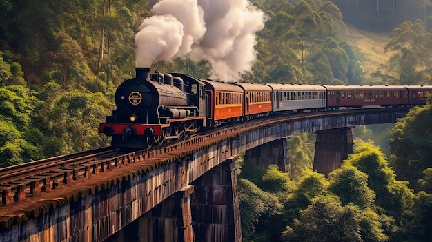 Ein Foto des alten Dampfzuges auf der Bogenbrücke