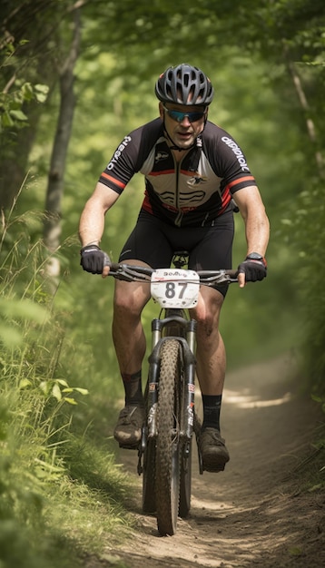 Ein Foto des Athleten, der Fahrrad fährt. Generative KI