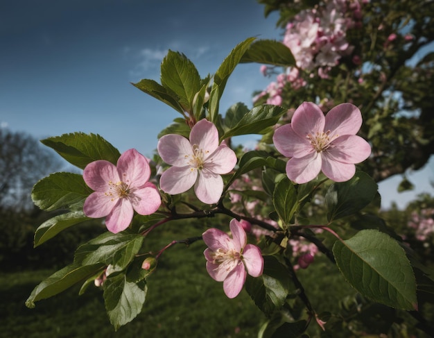 ein Foto einer Apfelpflanze mit hellen weißen Blüten