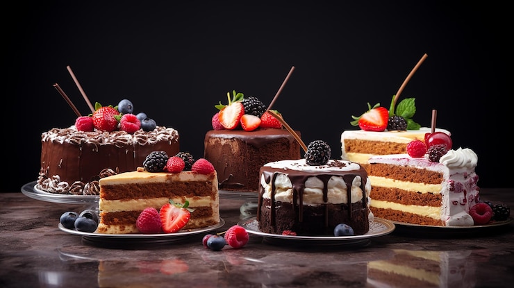 Foto ein foto einer auswahl an köstlich aussehenden kuchen