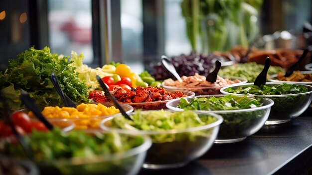 Ein Foto einer Caf Salat-Bar mit gesunden Salat-Zutaten