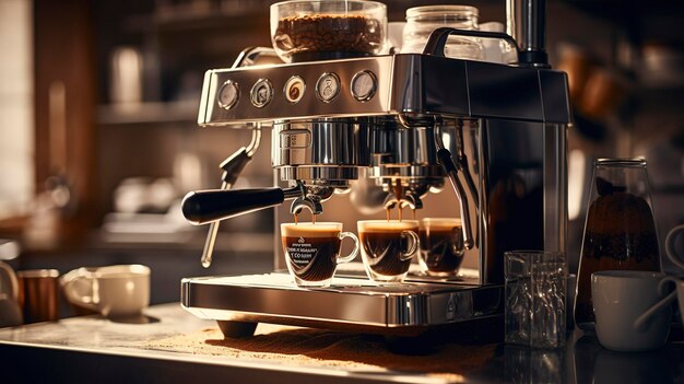 Ein Foto einer Cappuccino-Maschine mit frisch gemahlenen Bohnen
