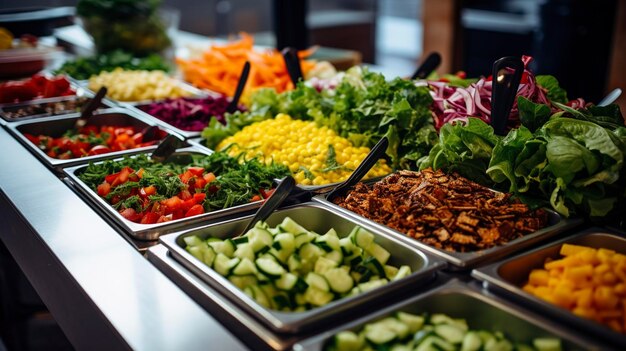 Ein Foto einer gesunden Salatbar mit frischem Grün und Toppings