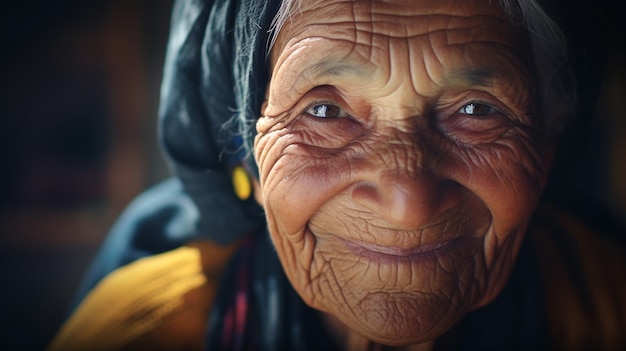 Ein Foto einer Großmutter, die wunderschön und aufrichtig lächelt