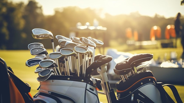 Ein Foto einer hyper detaillierten Aufnahme einer Golftasche mit ordentlich organisierten Clubs und Zubehör