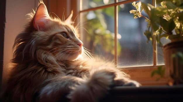 Ein Foto einer Katze, die sich auf einem gemütlichen Fensterstand ausruht