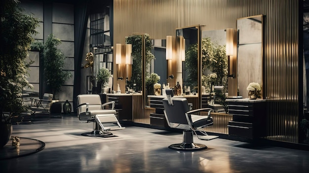 Ein Foto einer leeren Friseurstation in einem Salon