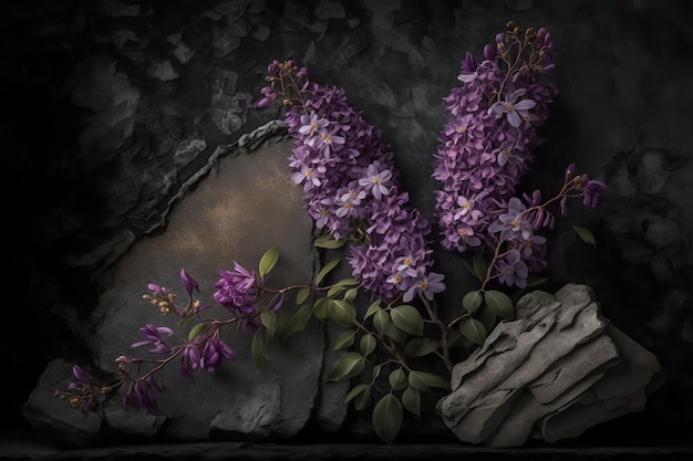 Ein Foto einer lila lila Blume auf einer Steinoberfläche.