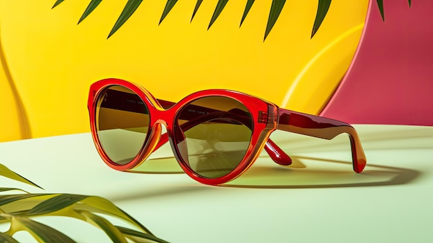 Ein Foto einer Paar Cateye-Sonnenbrille mit Palmbaumhintergrund