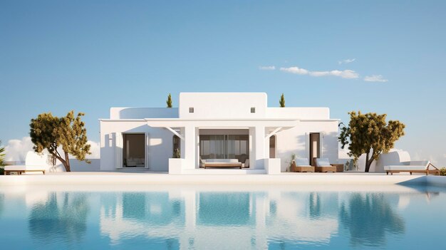 Foto ein foto einer ruhigen villa vor einem klaren himmel