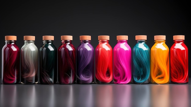 Ein Foto einer Sammlung bunter Haarfärbeflaschen
