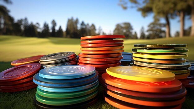 Ein Foto einer Sammlung von Frisbees und Discgolf