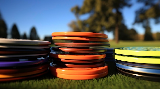 Ein Foto einer Sammlung von Frisbees und Discgolf