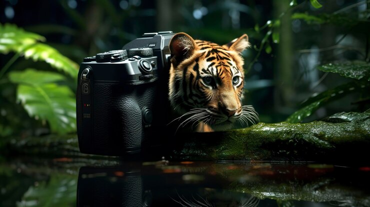Foto ein foto einer spiegellosen nikon-kamera, die wildtiere aufnimmt