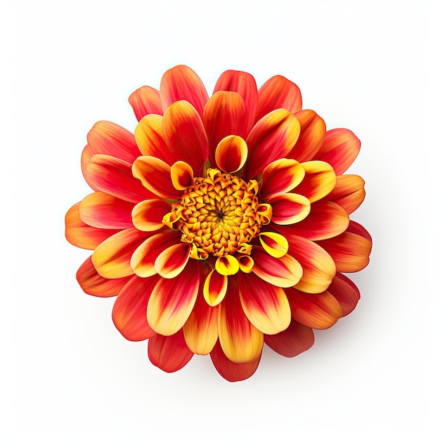 Ein Foto einer Zinnia-Blume mit realistischem weißem Hintergrund, generiert durch künstliche Intelligenz