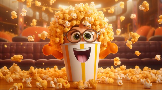 Ein Foto eines 3D-Charakters mit einem Popcorn-Thema